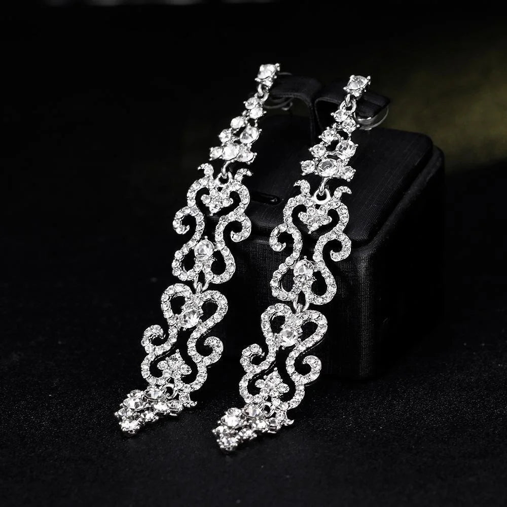 Luxury Rhinestone Alloy Chandelier Earrings, Elegant Long Dangle Bridal Jewelry For Wedding Party Gift