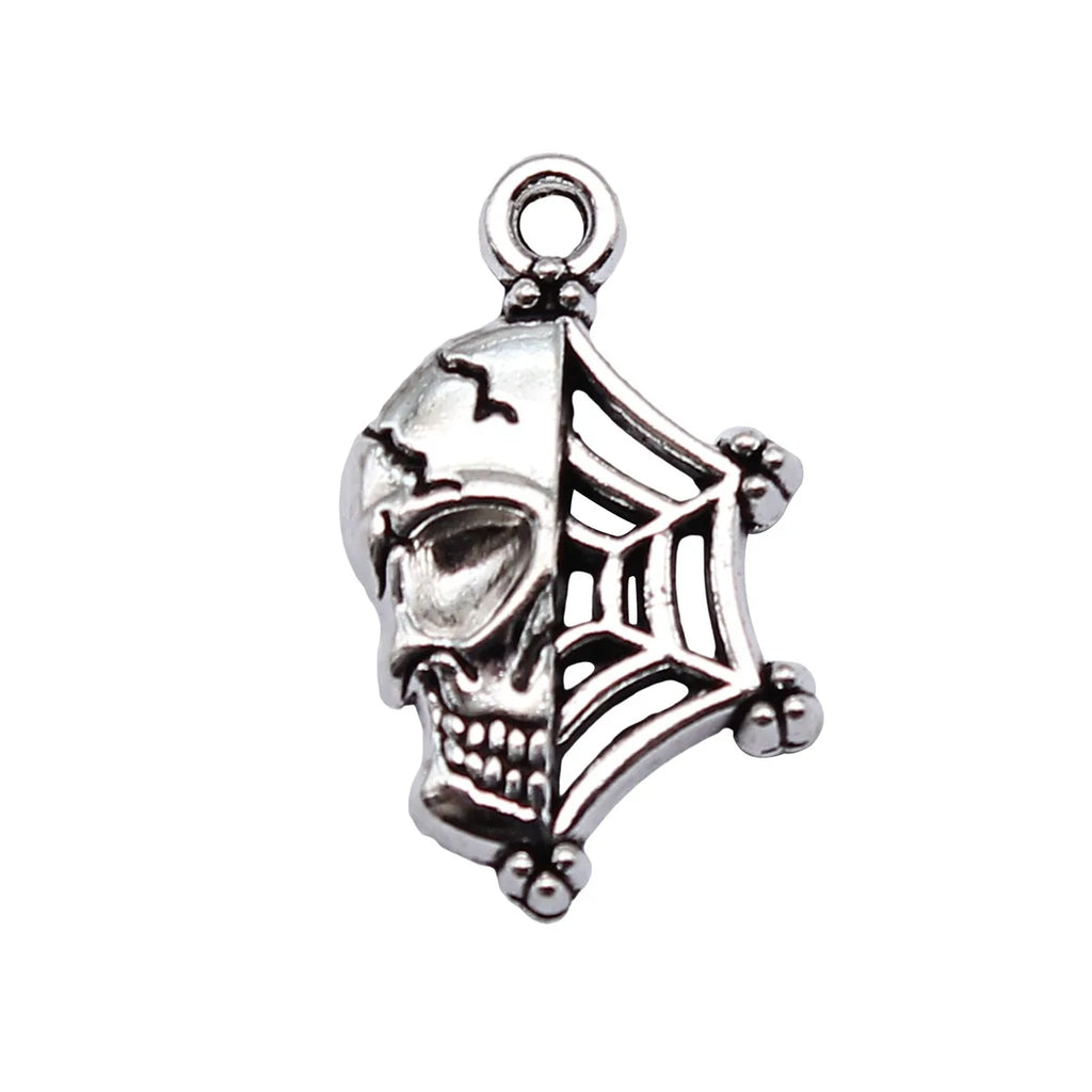 19x11mm 0.9g Antique Silver Zinc Alloy Skull Spider Web Charm Pendant for DIY Jewelry Making