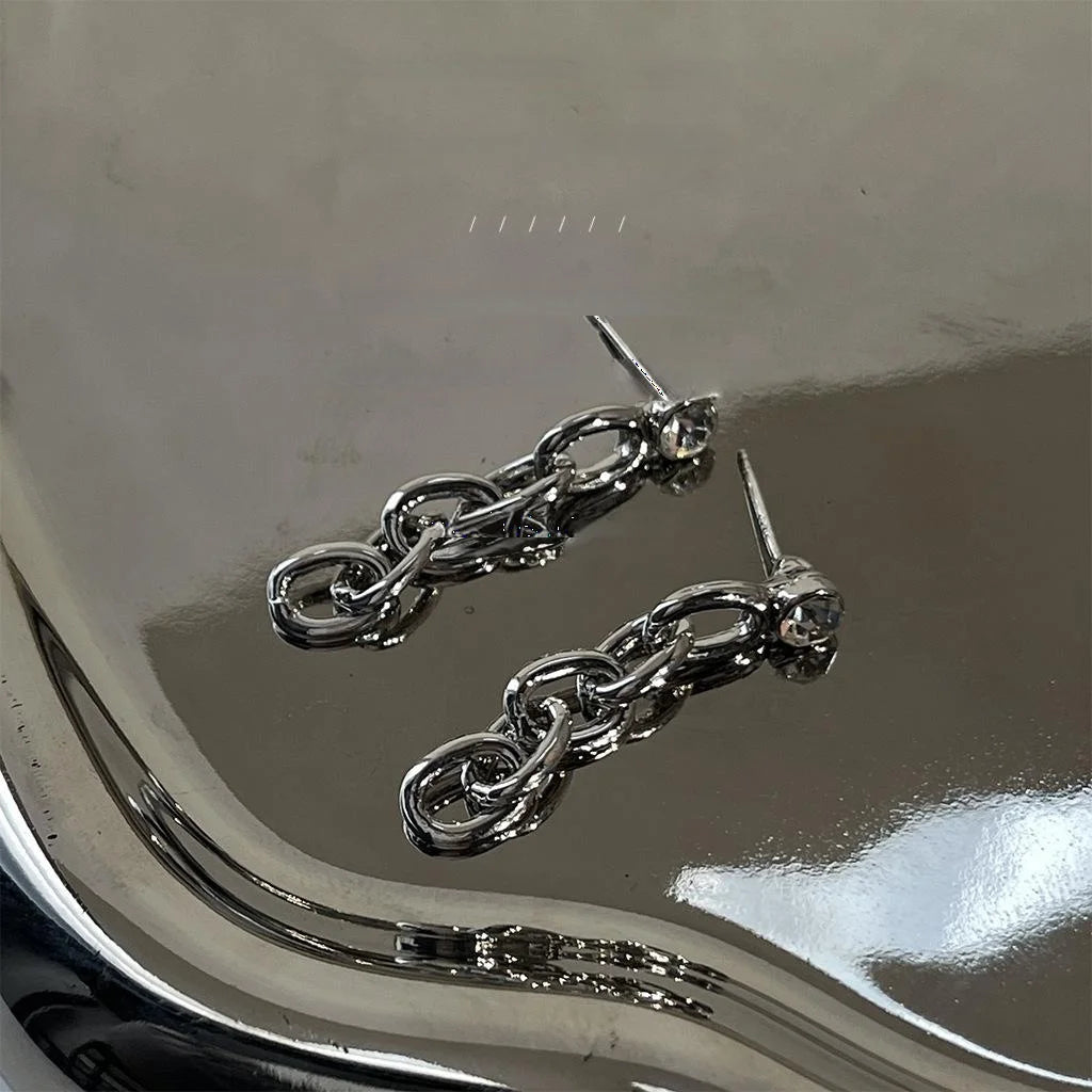 Minimalist Geometric Chain Drop Earrings For Women Copper Silver Plated Hip Hop Jewelry