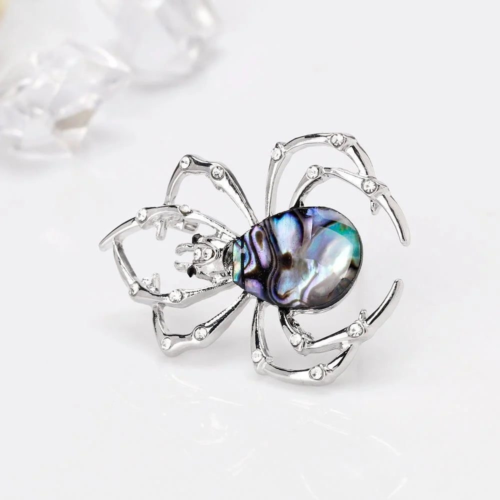 Elegant Mother Of Pearl Spider Brooch With Rhinestone Alloy Legs, Fashion Lapel Pin Suit Accessory Gift
