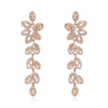Elegant Green Crystal Leaf Tassel Earrings, Alloy Rhinestone Long Drop Earrings For Wedding Party Gift