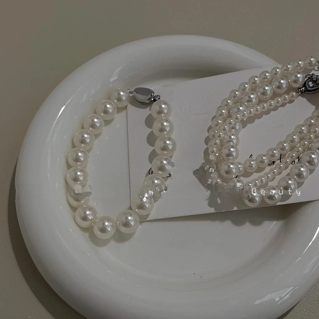 Light Luxury Glass Pearl Bracelet Simple Round Pearl Geometric Hand Jewelry