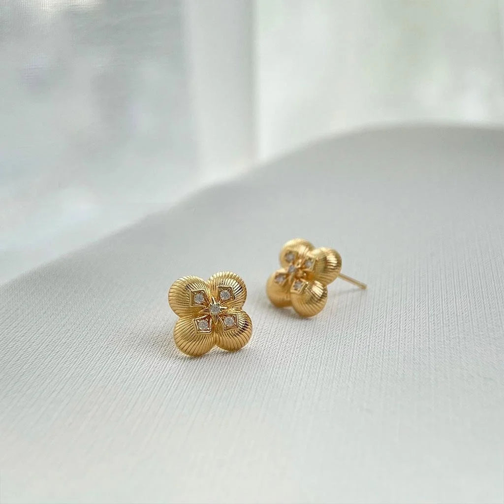Light Luxury Korean Flower Micro Pave Zircon Copper Stud Earrings