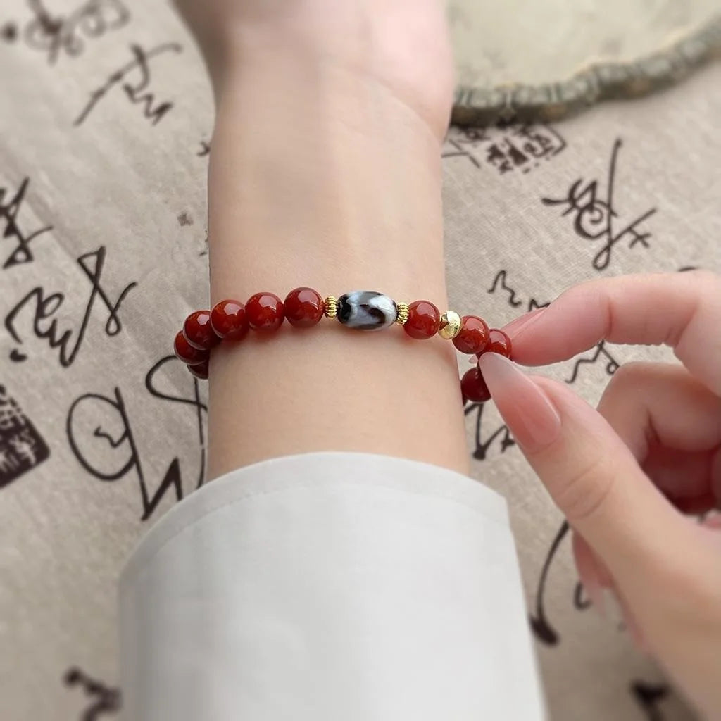 Southern Red Agate Synthetic Dzi Bead Bracelet Geometric Ethnic New Chinese Style Jewelry For Women