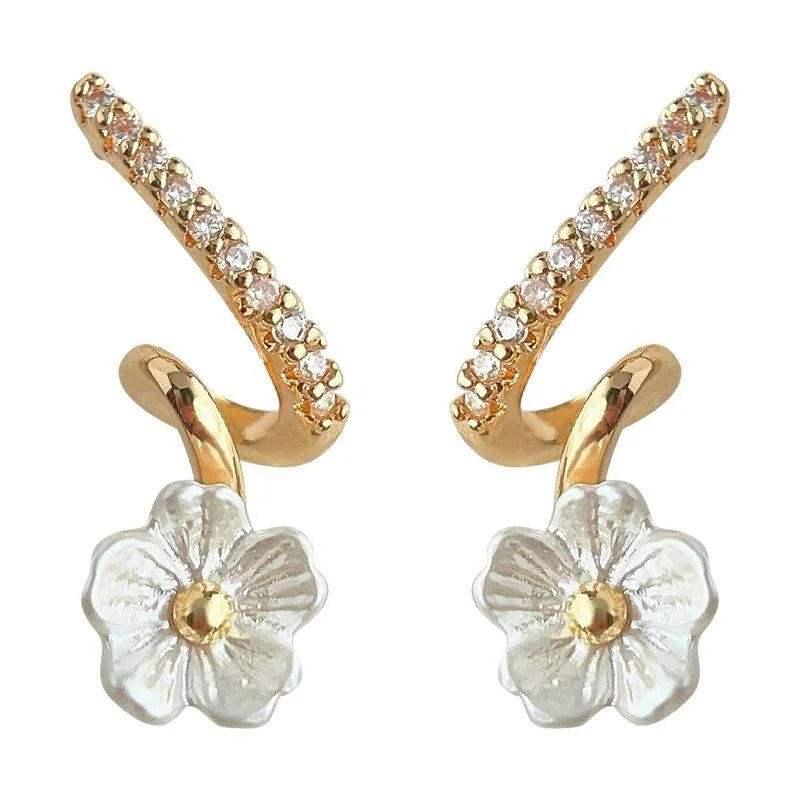 Sweet Peach Blossom Micro Pave Zircon Copper Stud Earrings Fresh Floral Line Design