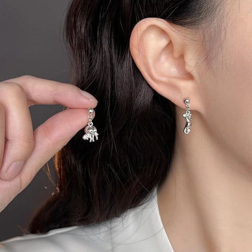 Cute Copper Seahorse Jellyfish Drop Earrings, Style Minimalist Ocean Animal Jewelry