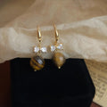 Natural Tiger Eye Stone Bow Drop Earrings Copper Zircon Maillard Style Elegant Jewelry