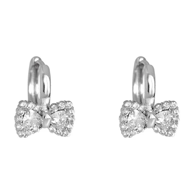 Upgraded Thick Real Gold Plated Micro Pave Zircon Bow Drop Earrings Light Luxury Style