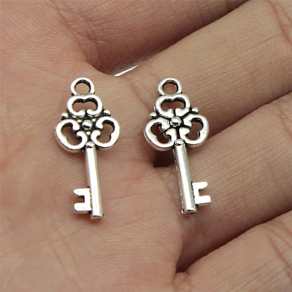 10x23mm 0.8g Antique Silver Zinc Alloy Key Charm Pendant for DIY Necklace Bracelet Jewelry Making
