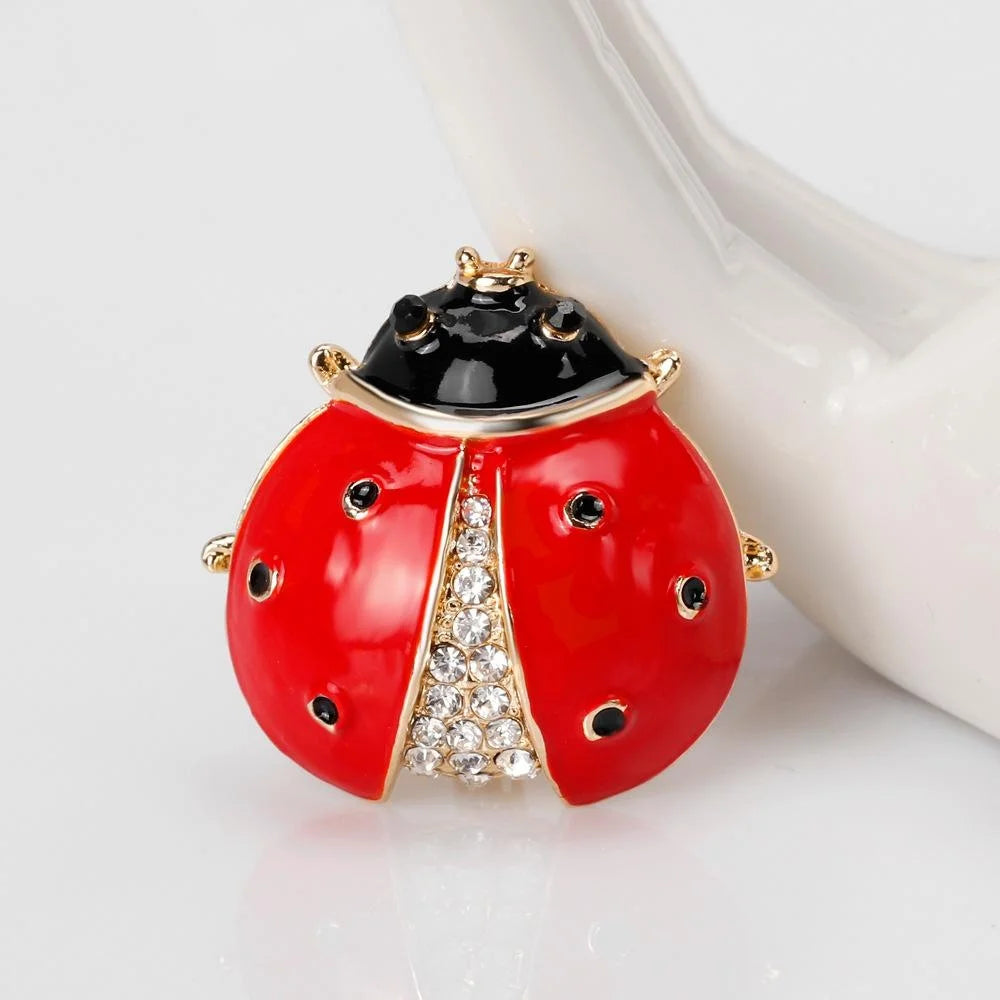 Cute Red Ladybug Brooch With Enamel Alloy And Rhinestone Detail, Elegant Insect Lapel Pin Gift
