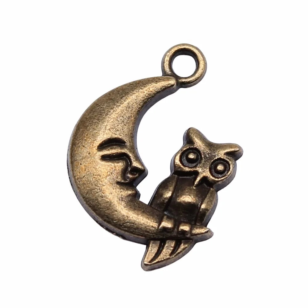 14x20mm 1.3g Multicolor Zinc Alloy Moon Owl Cat Charm Pendant for Celestial Theme DIY Jewelry Making