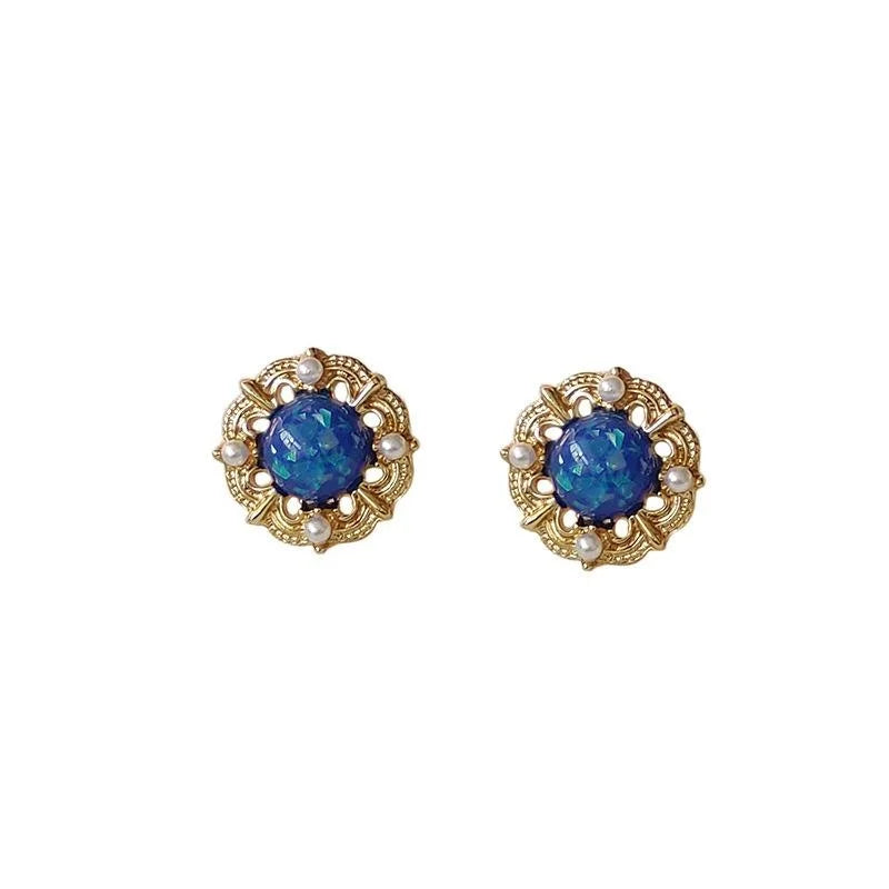 Light Luxury Vintage Silver Plated Alloy Geometric Round Line Stud Earrings for Women