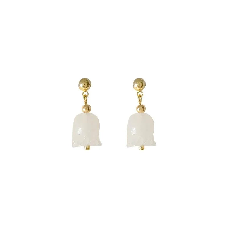 Handmade Tulip Glazed Glass Flower Drop Earrings Pastoral Sweet Minimalist Jewelry