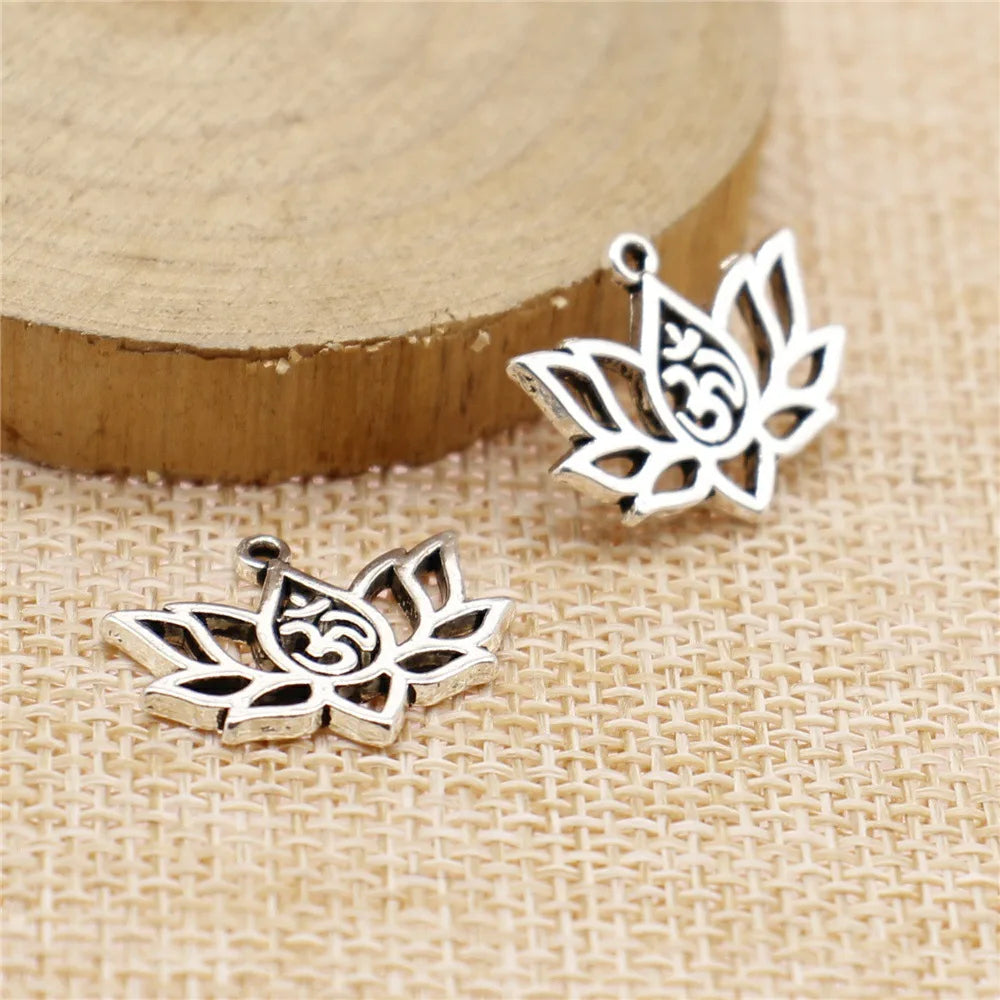 21x17mm 1.3g Antique Silver Zinc Alloy Lotus Yoga OM Charm Pendant for DIY Spiritual Jewelry Making