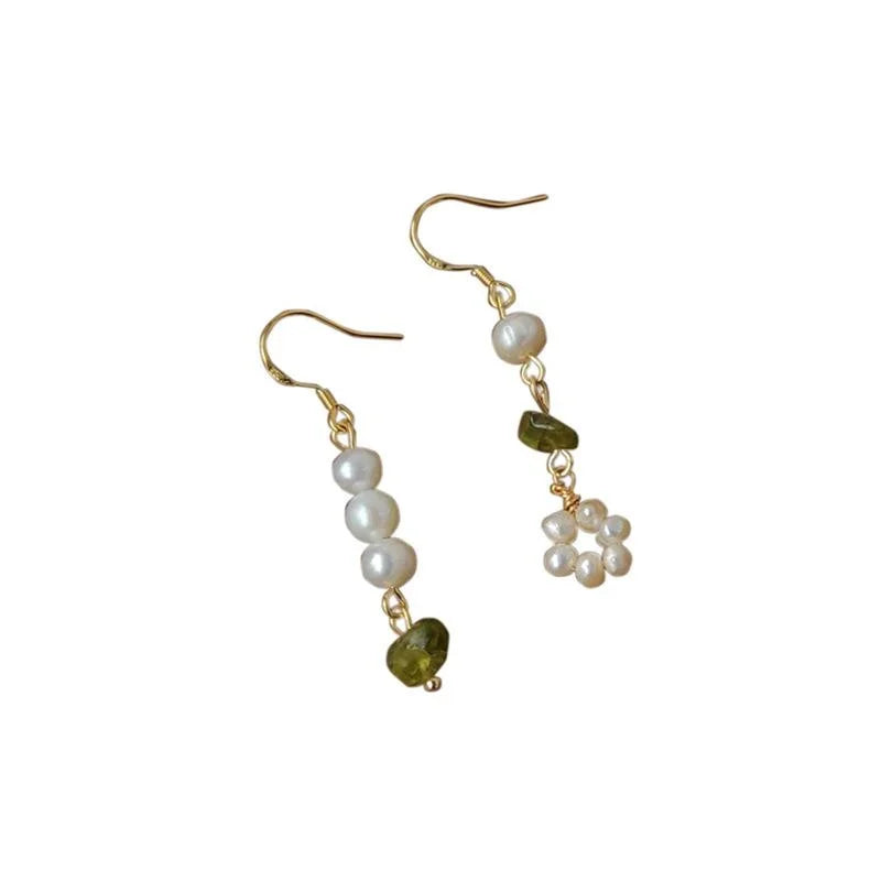 14K Plated Freshwater Pearl Geometric Tassel Drop Earrings French Vintage Handmade Jewelry