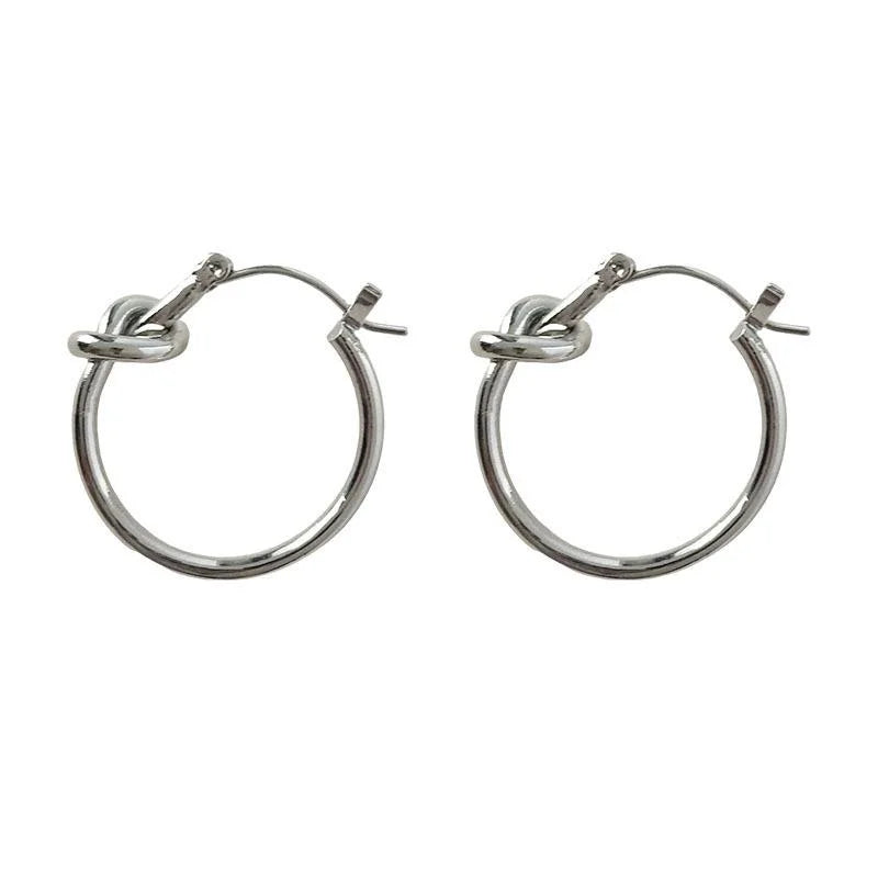 Minimalist Copper Knot Hoop Earrings Smooth Metal Geometric Commuter Jewelry For Women
