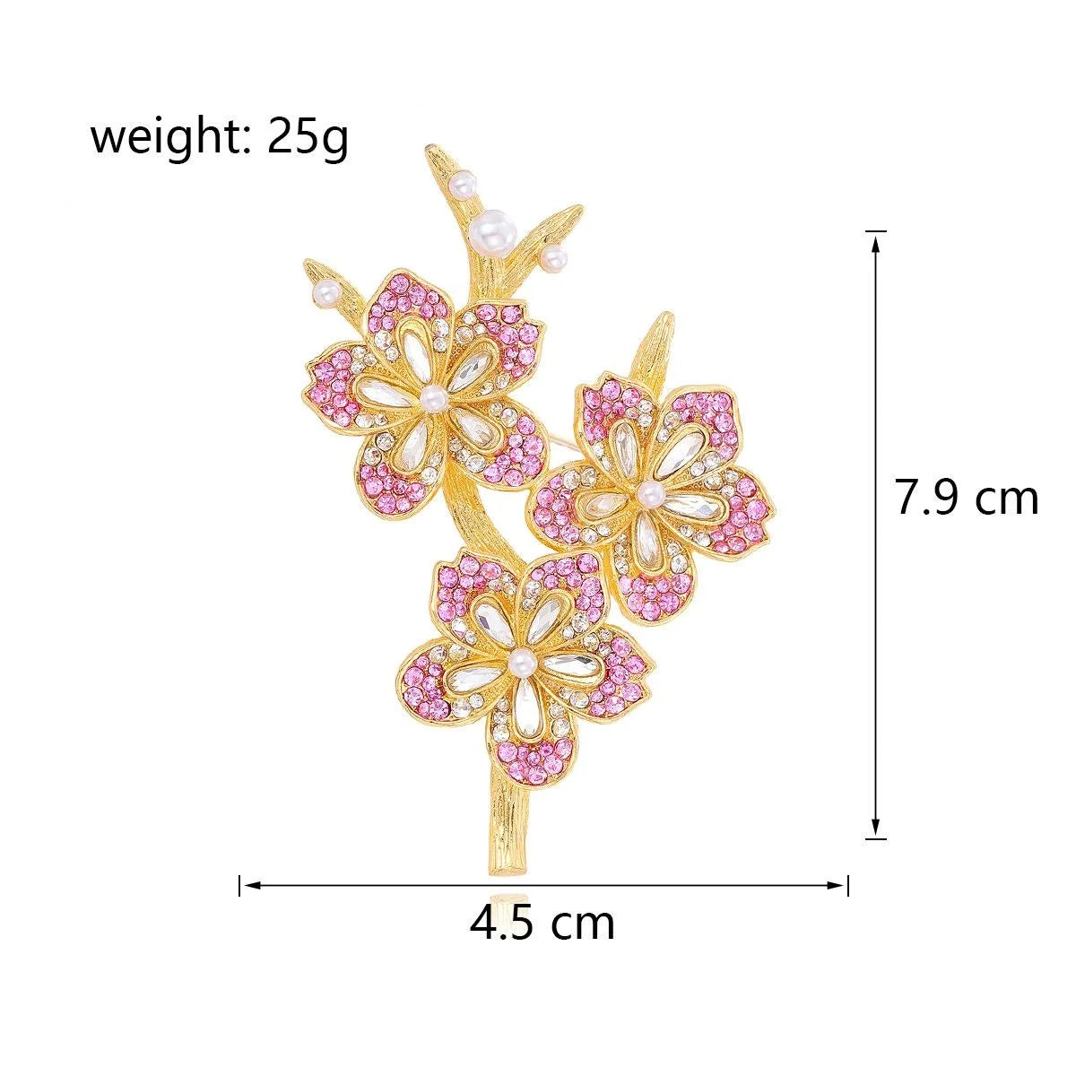 Elegant Gold Alloy Floral Brooch With Pink Rhinestones And Faux Pearls, Luxury Lapel Pin Corsage Gift