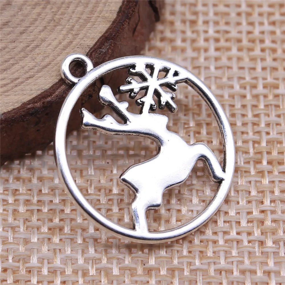 25x22mm 1.6g Antique Silver Zinc Alloy Snowflake Reindeer Charm Pendant for DIY Christmas Jewelry