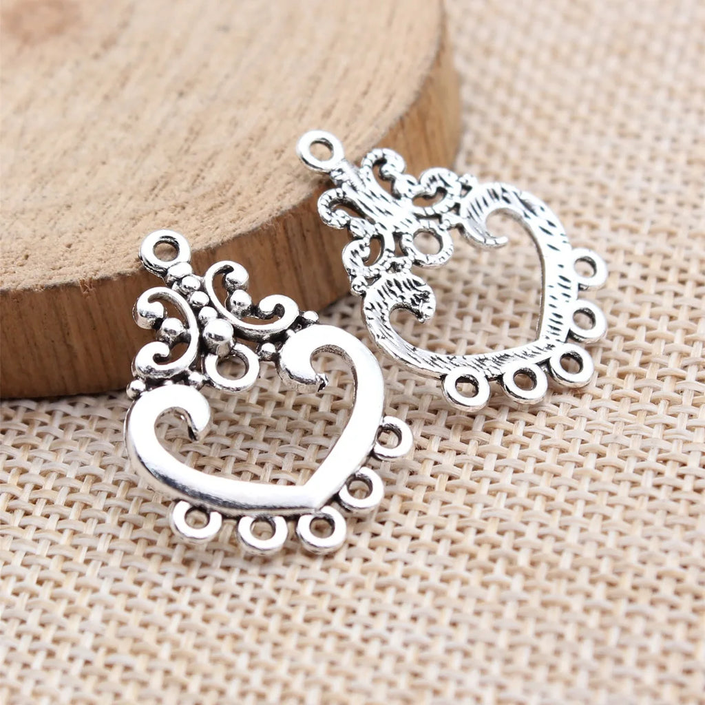 26x19mm 1.5g Antique Silver Zinc Alloy Earring Connector Charms for DIY Earrings Making