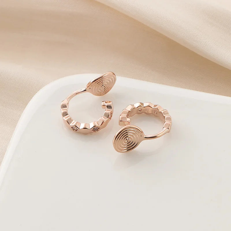 Elegant Rose Gold Honeycomb Spiral C Hoop Alloy Rhinestone Stud & Clip On No Piercing Earrings