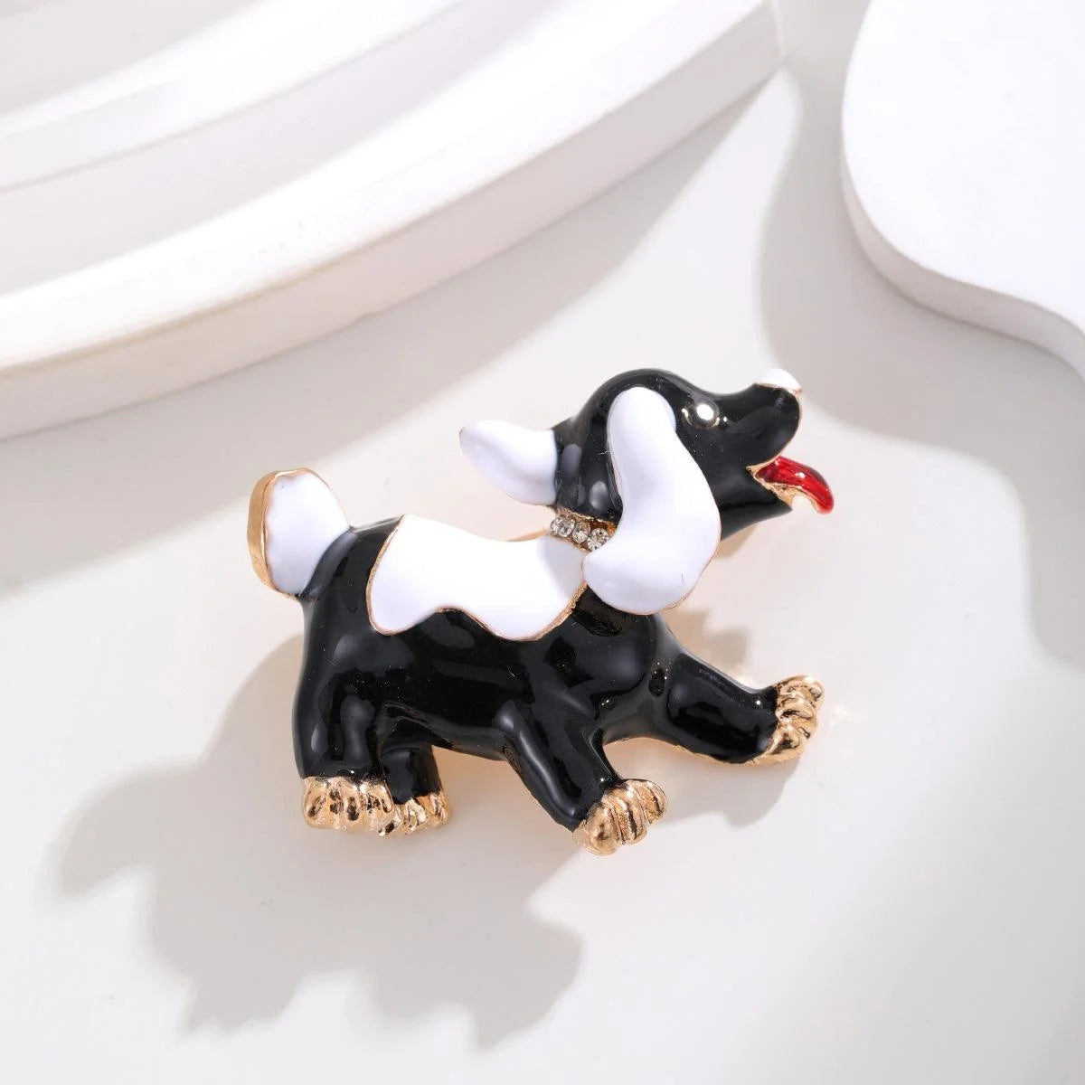 Cute Cartoon Puppy Enamel Brooch With Rhinestone Collar, Alloy Animal Lapel Pin Corsage Suit Accessory Gift