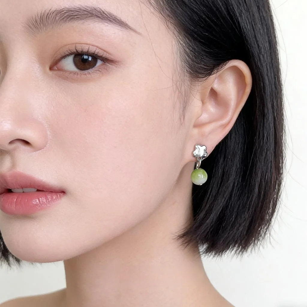 Handmade Natural Stone Geometric Flower Drop Earrings Forest Style Summer Jewelry For Women