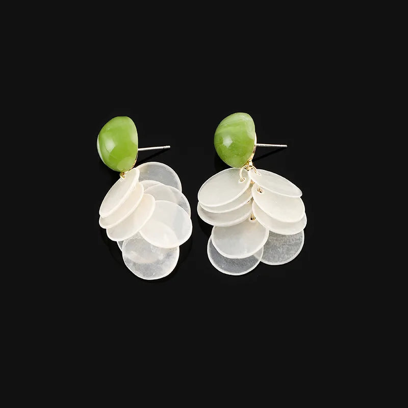 Elegant Green Shell Petal Drop Stud & Clip On No Piercing Mother Of Pearl Alloy Dangle Earrings