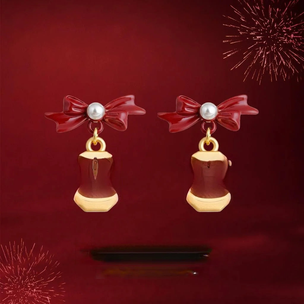 Matte Bow Drop Earrings Eco-Friendly Copper Chinese New Year Horse Lucky Geometric Jewelry