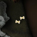 Sweet Minimalist Copper Micro Pave Zircon Bowknot Mini Stud Earrings