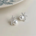 Light Luxury Bowknot Micro Pave Zircon Copper Silver Plated Stud Earrings For Women