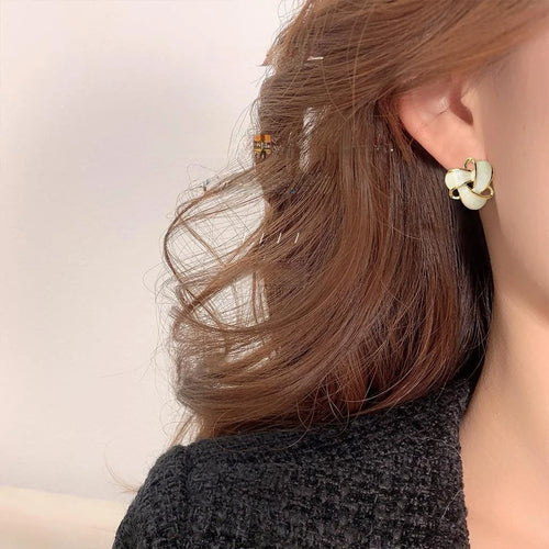 Sweet Caramel Milk White Geometric Triangle Alloy 14K Plated Enamel Stud Earrings