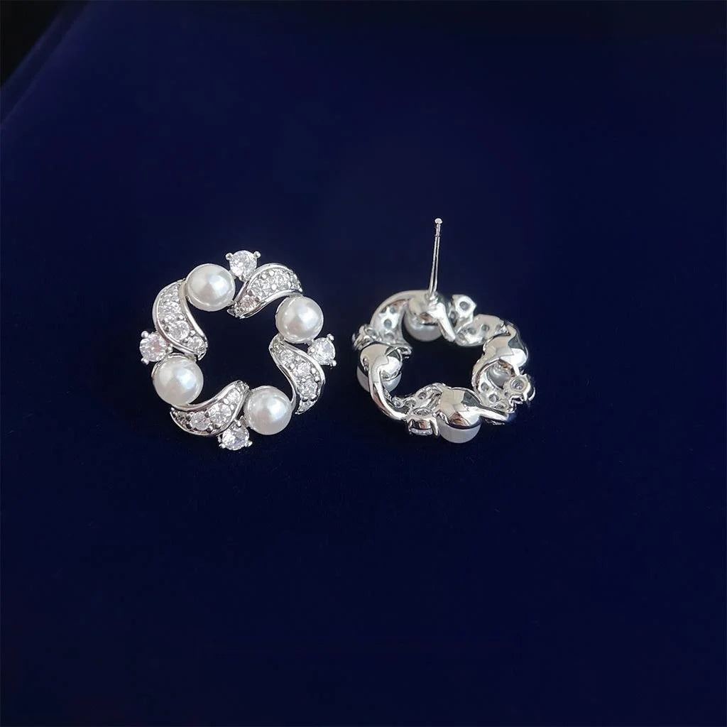 Light Luxury Geometric Hollow Round Zircon Copper Drop Earrings With Silver Plated Pins
