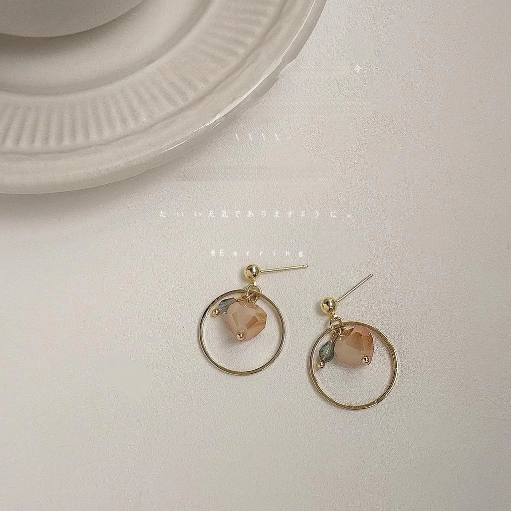 Handmade Geometric Glass Crystal Drop Earrings With 14K Gold Plated