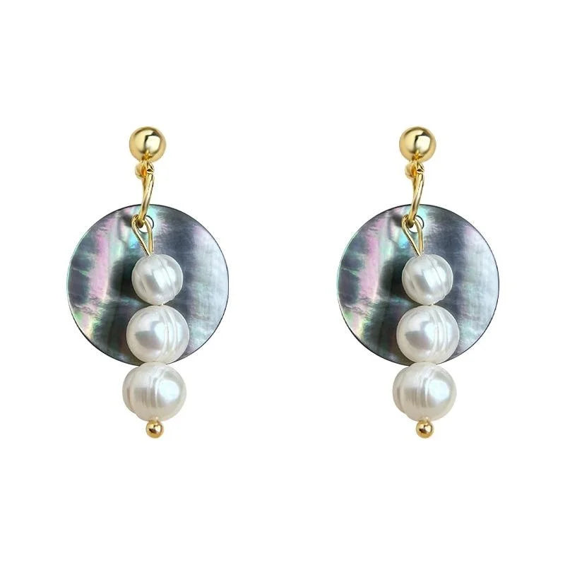 Light Luxury Handmade Freshwater Pearl Drop Earrings For Women, Geometric Round Designer Jewelry