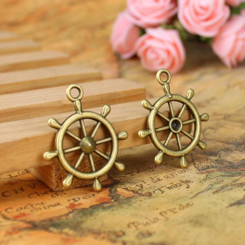 28x24MM Zinc Alloy Anchor Ship Wheel Charm Pendant for DIY Necklace Bracelet Jewelry Making