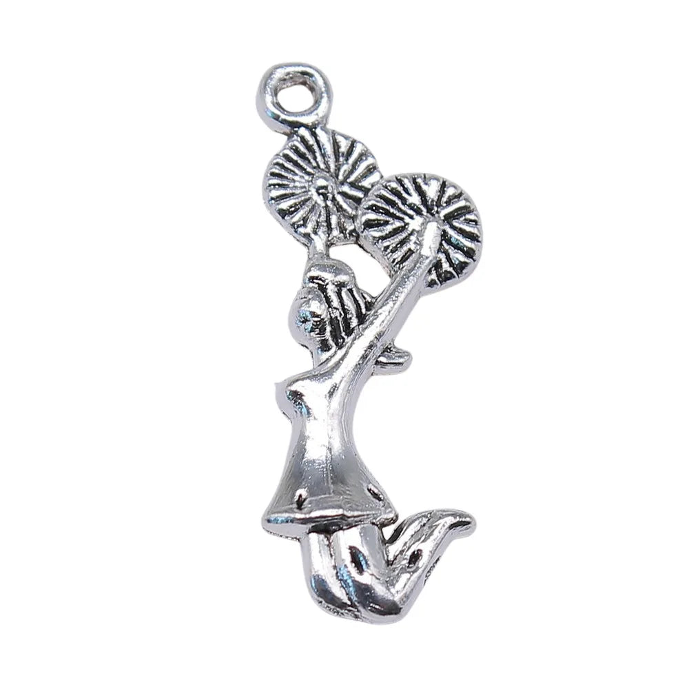 28x10mm 1.3g Antique Silver Zinc Alloy Cheerleader Charm Pendant for DIY Sports Jewelry Making