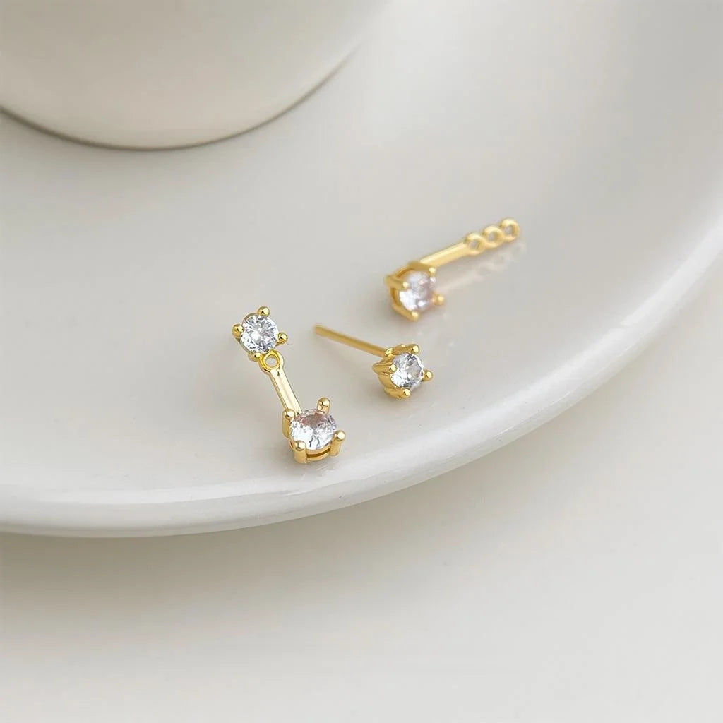 Two Way Wear Geometric Round Zircon Copper Stud Earrings Light Luxury Style
