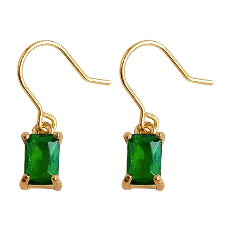 14K Gold Plated Copper Vintage Emerald Zircon Geometric Teardrop Drop Earrings For Women