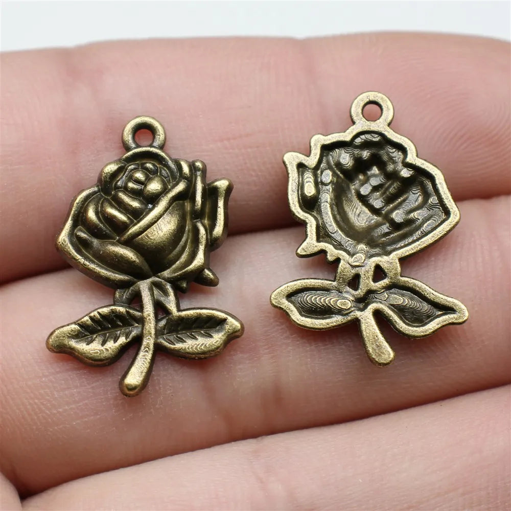 25x17mm 1.8g Multicolor Zinc Alloy Rose Flower Charm Pendant for DIY Bracelet Necklace Making