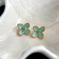 2025 New Mint Green Copper Flower Stud Earrings Sweet Fresh Forest Style Women's Jewelry