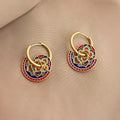 Vintage Ethnic Copper Handmade Painted Enamel Lotus Geometric Drop Earrings