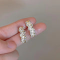 Silver Plated Needle 14K Gold Plated Zircon Stud Earrings Irregular Geometric Minimalist Style