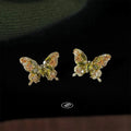 Sparkling Full Zircon Butterfly Stud Earrings Silver Plated Copper Forest Sweet Summer Jewelry