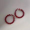 Burgundy Flocked Metal Hoop Earrings With Silver Plated Posts, Winter Geometric Coil Style