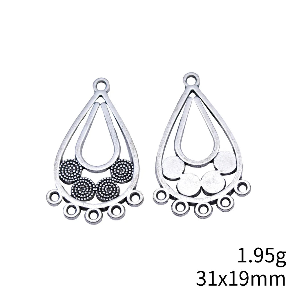 31x19mm 1.95g Antique Silver Zinc Alloy Teardrop Earring Connector Charm for DIY Dangle Earrings
