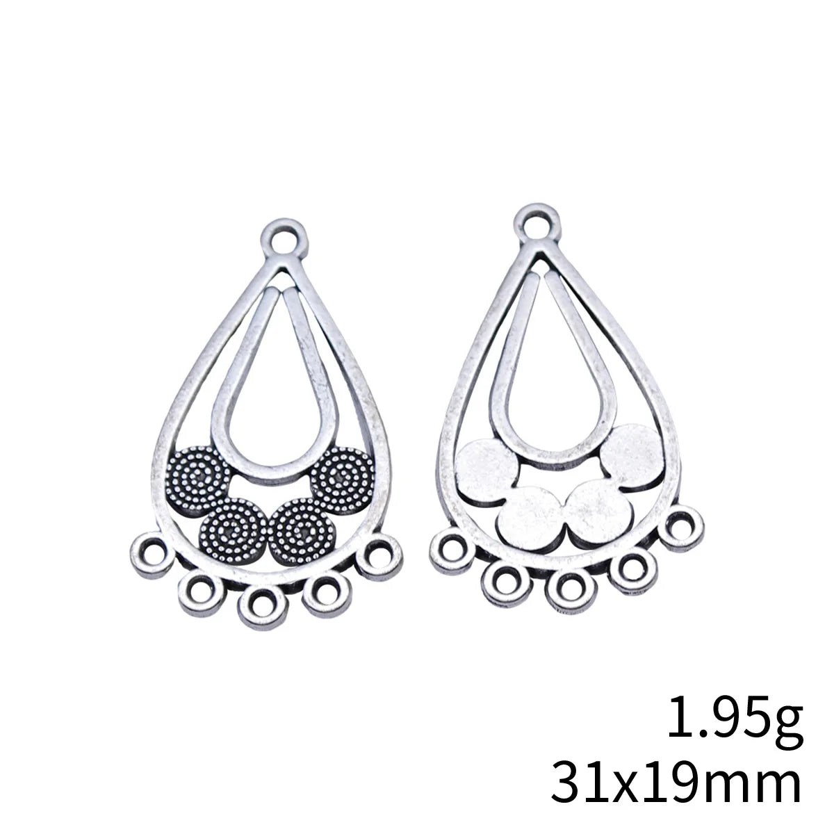 31x19mm 1.95g Antique Silver Zinc Alloy Teardrop Earring Connector Charm for DIY Dangle Earrings