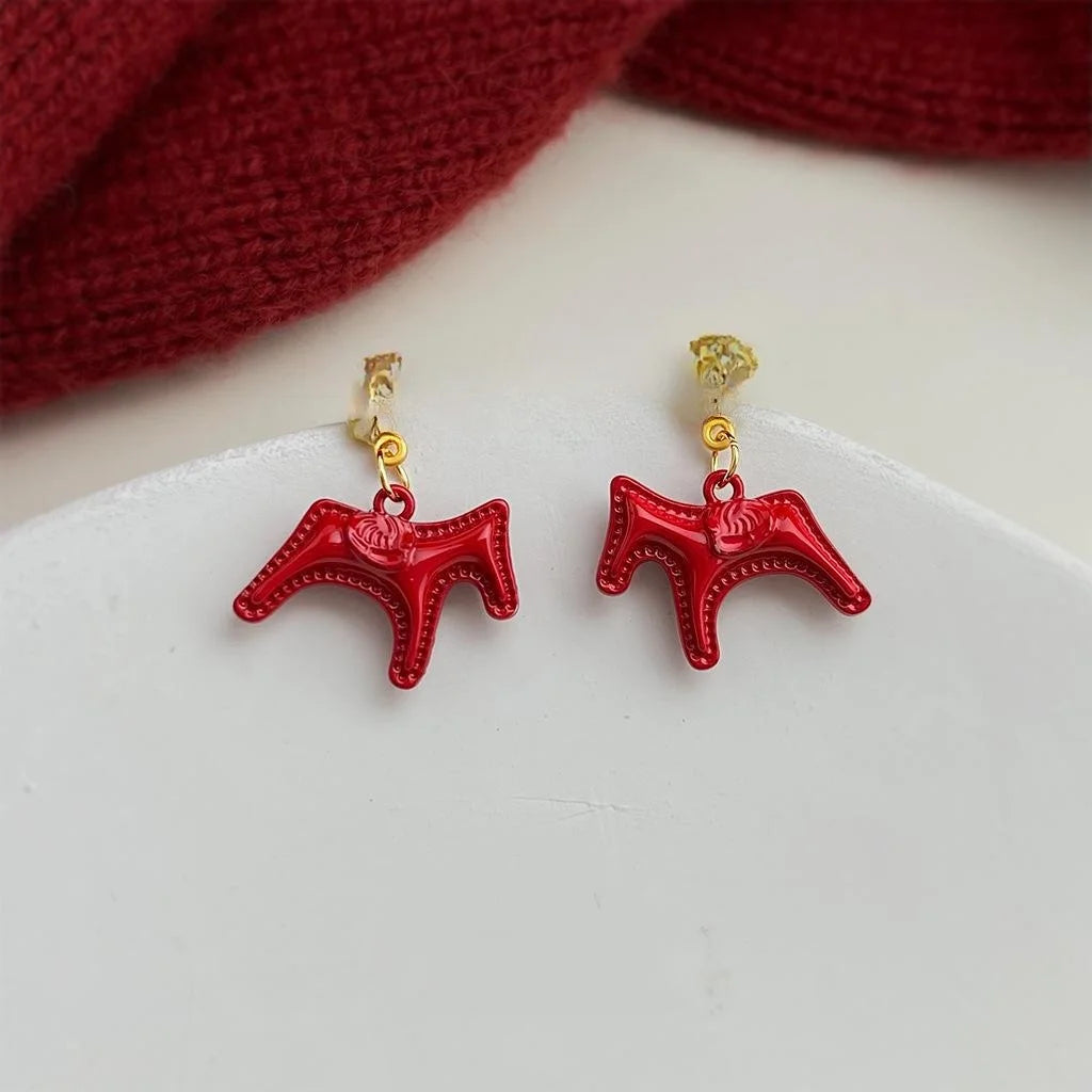 Lucky Horse Chinese New Year Copper Enamel Drop Earrings