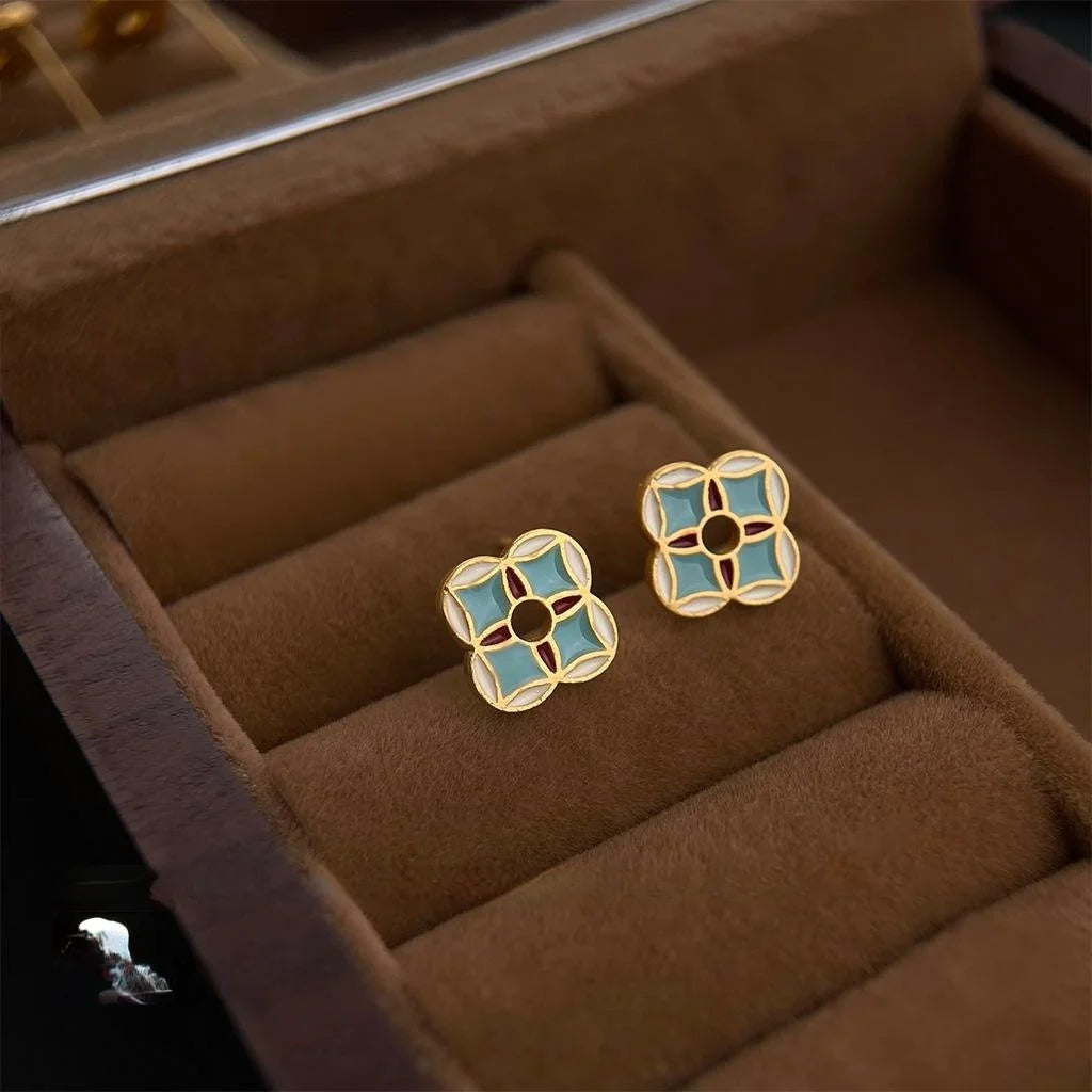 2025 New Chinese Style Copper Geometric Coin Stud Earrings For Women Petite Silver Plated Pin