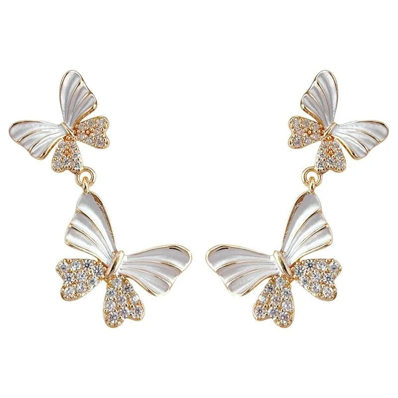 Sweet Style Copper Butterfly Zircon Handmade Drop Earrings, Elegant Versatile Jewelry