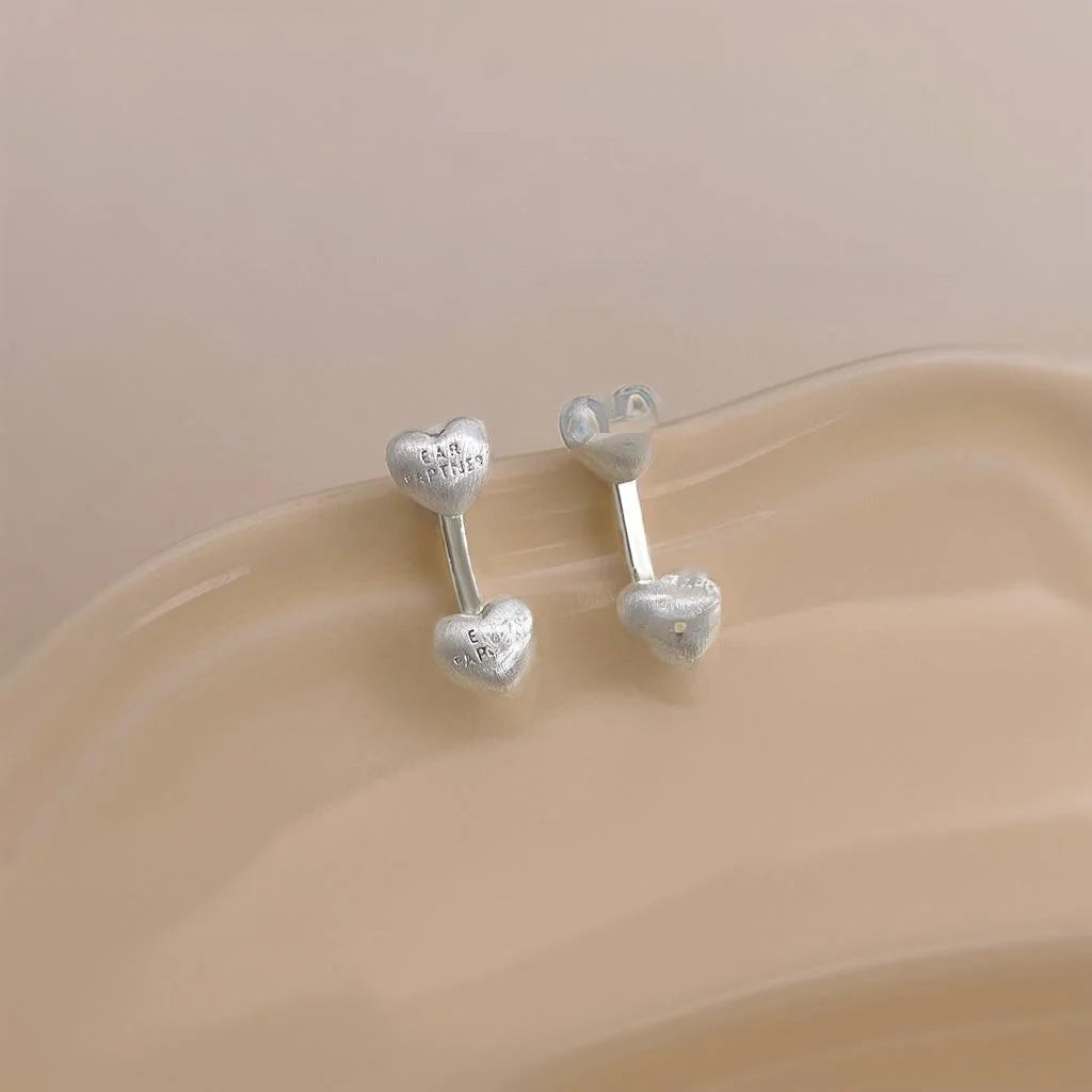 Brushed Mini Heart Stud Earrings Copper Geometric Line Sweet Minimalist Design